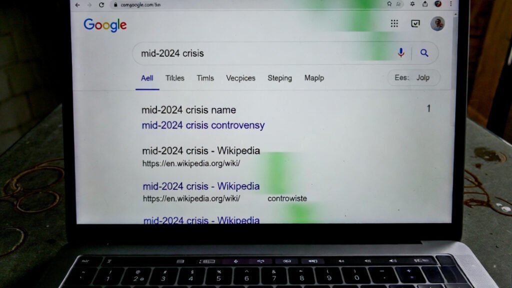 Coffee rings frame blurry Google results: "[name] controversy" autocomplete hits hard.