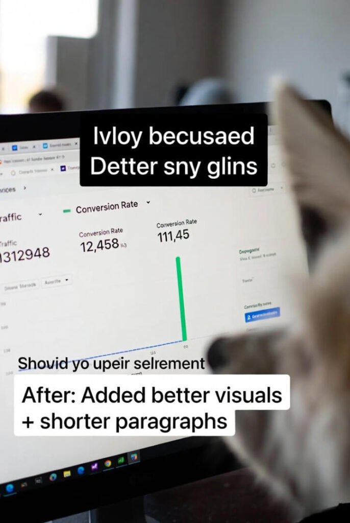 Traffic spiked 40% — screenshot at weird angle with furry photobomber in the bottom corner.