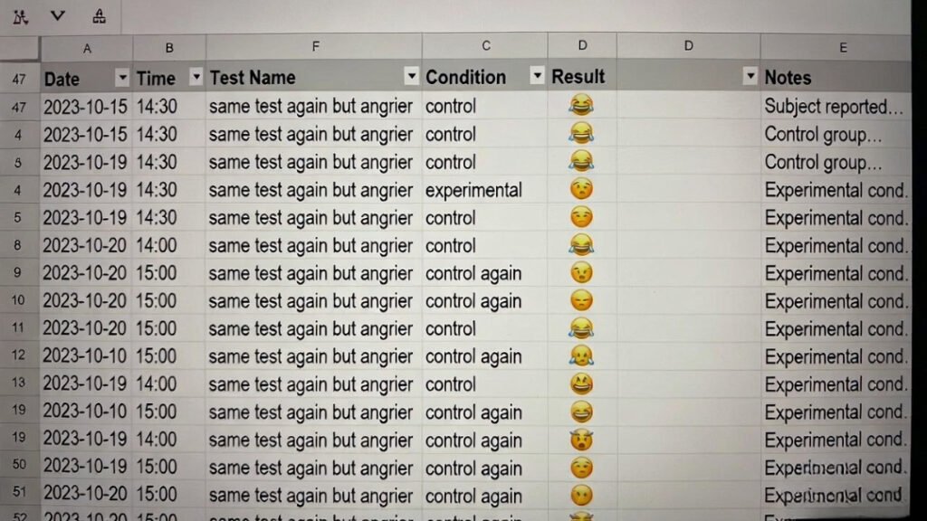 create an image of shot from my actual viewpoint leaning over the desk at like 1:47 a.m., slightly tilted because I was too tired to care about framing. 4.9s create a short alt text for above image 1 to 20 word Person slumped exhausted over a desk at 1:47 a.m., head resting on arms, dim room, slightly tilted view from their tired perspective. 2.8s create an image of Blurry phone pic of my whiteboard covered in crossed-out hypotheses and one circled “+4.2% lol finally” in green marker. 4.3s create a short alt text for above image 1 to 20 word Blurry phone photo of a whiteboard filled with crossed-out hypotheses, one green-circled "+4.2% lol finally". (12 words) 3.8s create an image of Cropped screenshot of my Google Sheet experiment tracker—rows 47–52 are just “same test again but angrier” with decreasing optimism emojis. 6.7s create a short alt text for above image 1 to 20 word Cropped Google Sheet screenshot: rows 47–52 repeatedly labeled "same test again but angrier" with declining optimism emojis.